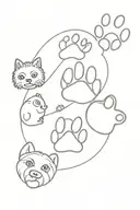 sloth, cat, & dog paw print tattoo design idea