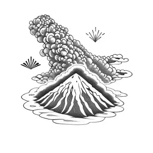 volcano with cross tattoo design idea