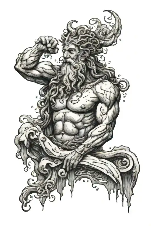 Poseidon mix Zeus 1 person standing tattoo design idea