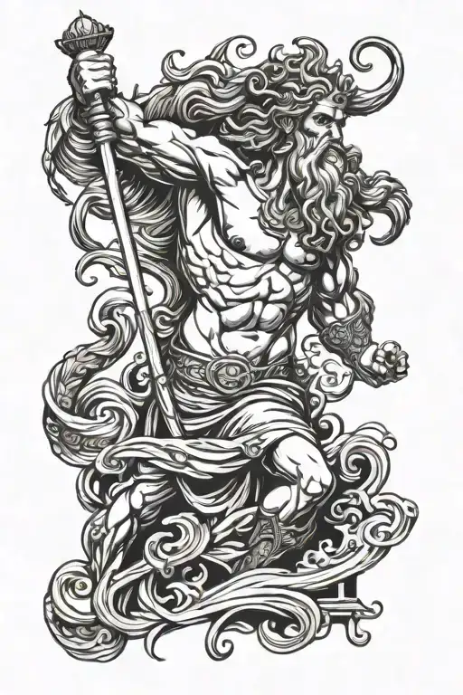 Poseidon mix Zeus 1 person standing proudly tattoo design idea
