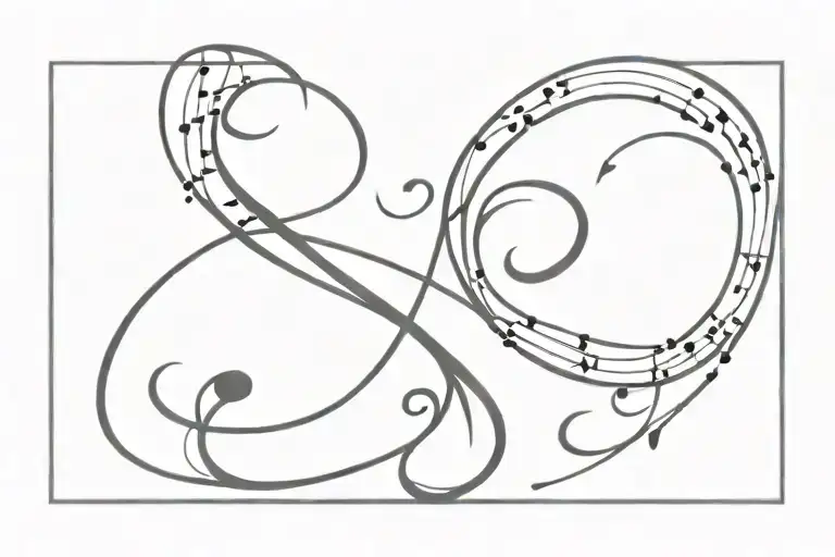A blackwork tattoo of a stylized music note intertwined with a winding path, representing the client's dedication to their studies and passion for music tattoo design idea