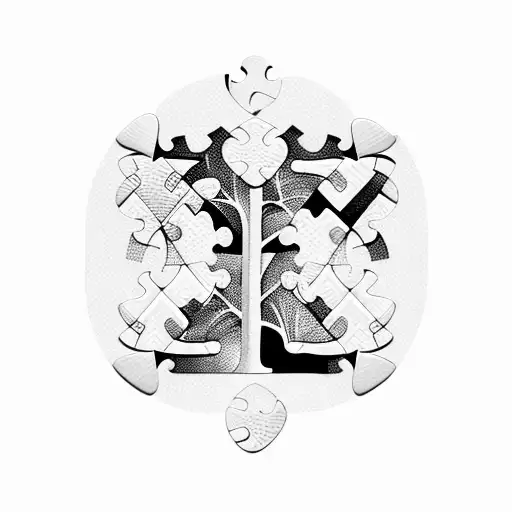 Java code snippets forming a tree with leaves in the shape of puzzle pieces tattoo design idea