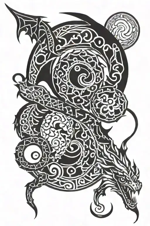 dragon moon celstial tribal tattoo tattoo design idea
