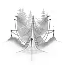 man on a burning suspension bridge tattoo design idea