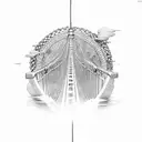 man on a burning suspension bridge tattoo design idea