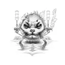 man on a burning suspension bridge tattoo design idea