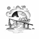 man watching a burning bridge in front of a sunset tattoo design idea