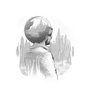 man watching a burning bridge in front of a sunset tattoo design idea