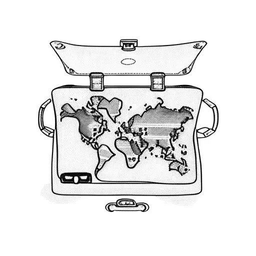 A blackwork tattoo of a suitcase with stickers from all the countries the client has visited tattoo design idea