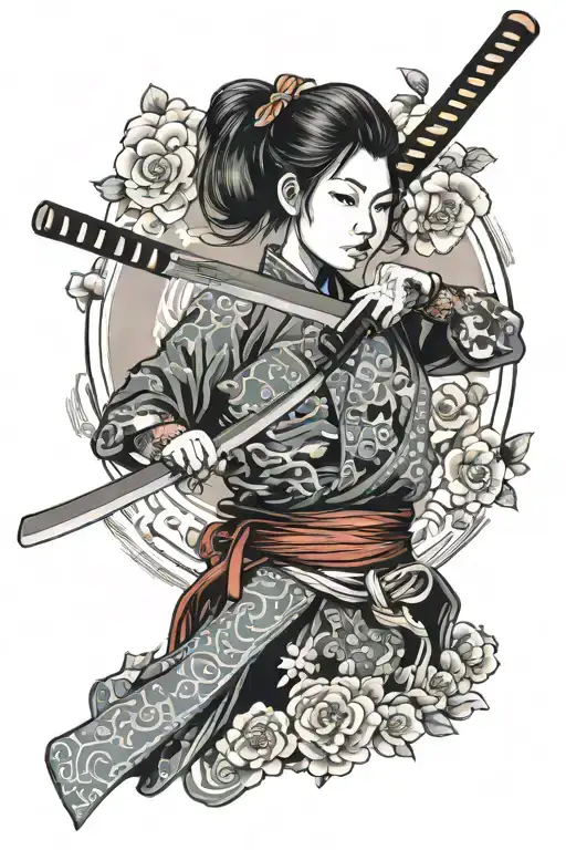 japan girl with katana tattoo design idea