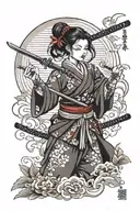 japan girl with katana tattoo design idea