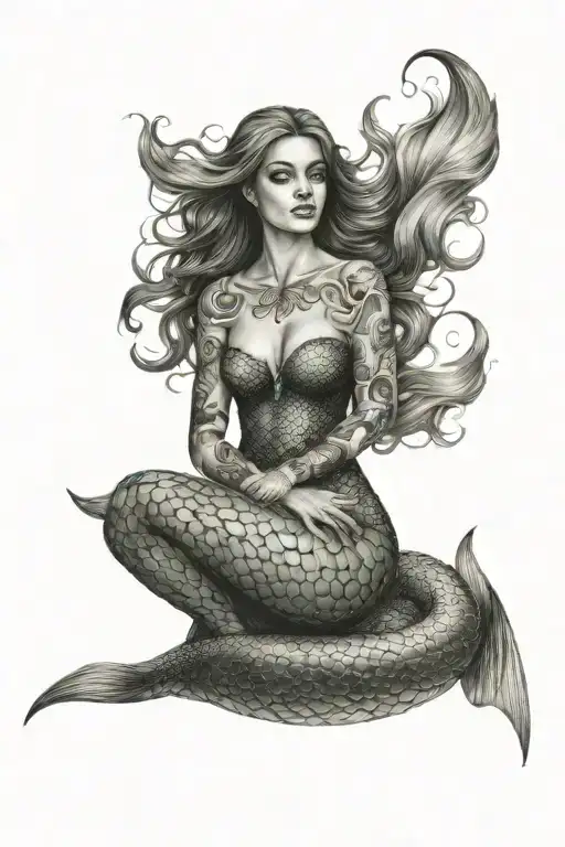 mermaid sitting tattoo design idea