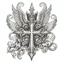 cross with wings and a crown tattoo design idea