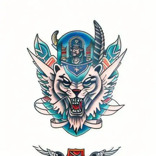 beautiful, majestic, vibrant warrior with Guam colors tattoo design idea