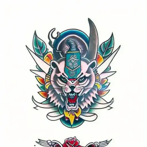 beautiful, majestic, vibrant warrior with Guam colors tattoo design idea