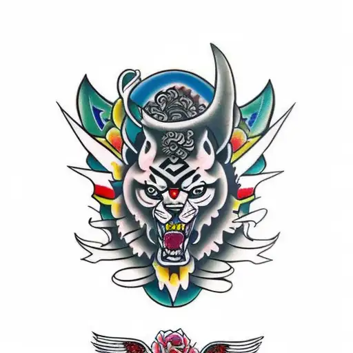 beautiful, majestic, vibrant warrior with Guam colors tattoo design idea