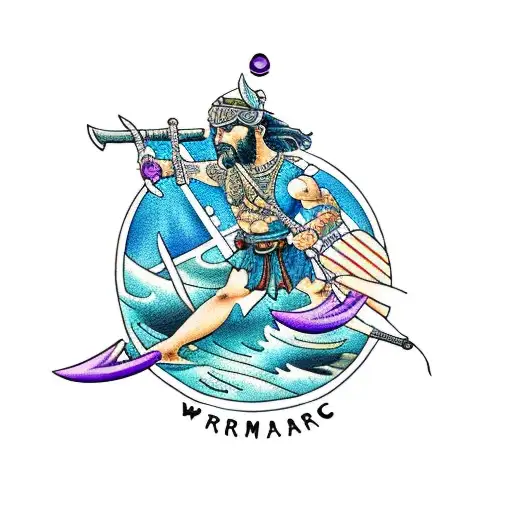 symbolic warrior with ocean background with amethyst undertone symbol  tattoo design idea