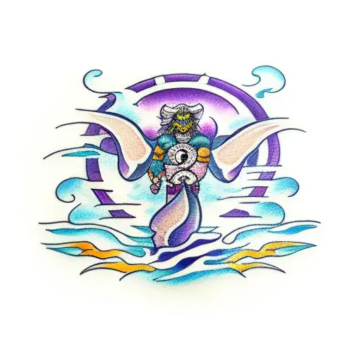 warrior ocean with amethyst undertone symbol  tattoo design idea