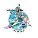 symbolic warrior with ocean background with amethyst undertone symbol  tattoo design idea