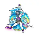 symbolic warrior with ocean background with amethyst undertone symbol  tattoo design idea