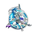 symbolic warrior with ocean background with amethyst undertone symbol  tattoo design idea