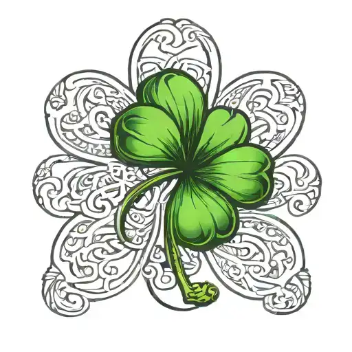 4 leaf clovers and lucky threw it tattoo design idea