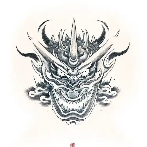 Oni Mask and dragon  tattoo design idea