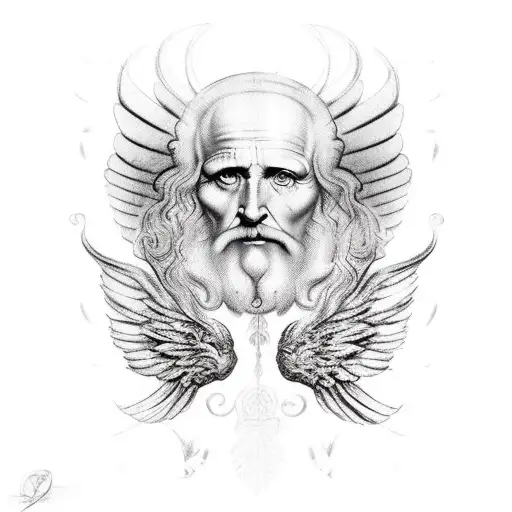 Ícarus with wings made of Leonardo da Vinci drafts tattoo design idea