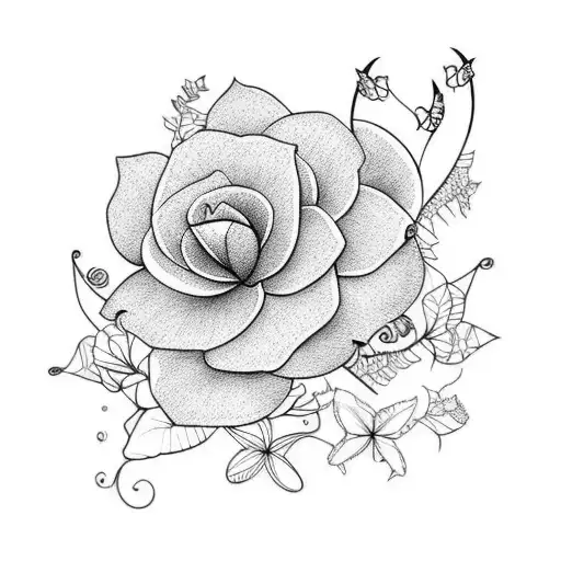 Vines, humming Bird, flowers tattoo design idea