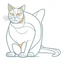 matte orange cat with a white chest and belly, marked jaw, yellow eyes and a dark blue and light blue collar, tattoo design idea