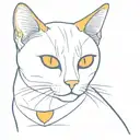 matte orange cat with a white chest and belly, marked jaw, yellow eyes and a dark blue and light blue collar, tattoo design idea