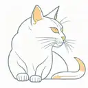 matte orange cat with a white chest and belly, marked jaw, yellow eyes and a dark blue and light blue collar, tattoo design idea