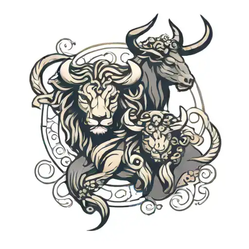 Leo and Taurus zodiac symbol intertwined tattoo design idea