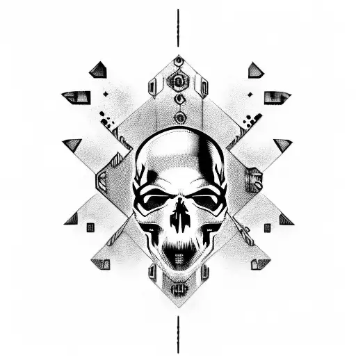 cyberpunk skull with cibernetic components  tattoo design idea