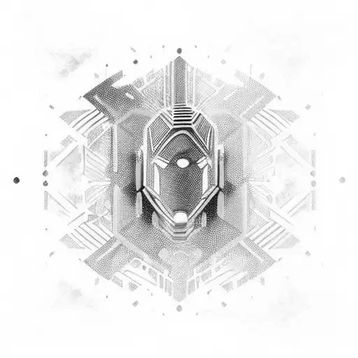 Cyberpunk armor sleve Using Hexagonal Patterns With Black, Bright Aqua-Blue, And Bright Salmon-Pink Ink tattoo design idea