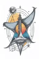 Gemini lighthouse manta ray with triangle shape top and bottom and sunset and southern cross stars tattoo design idea