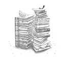 A dotwork tattoo of a stack of books with intricate designs on their spines tattoo design idea