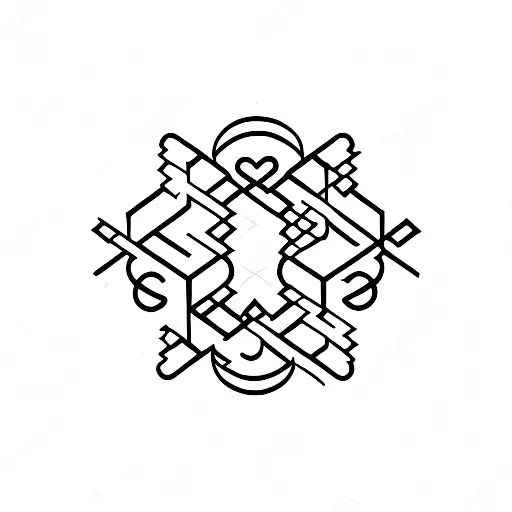 Benzen molecule with 3 hearts connect to it. H letter inside or outside. Just line design. tattoo design idea