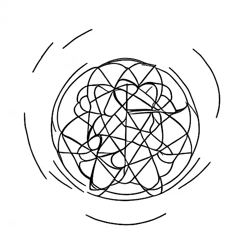 Benzen molecule with 3 hearts connect to it. H letter inside or outside. Just line design. Simple benzene pentagram  tattoo design idea