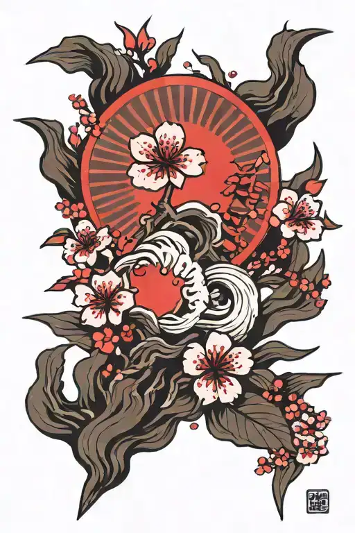 Sakura and the Japanese flag tattoo design idea