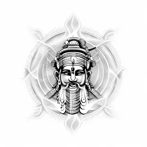 ancient indian indra god with modern twist and fire and water tattoo design idea