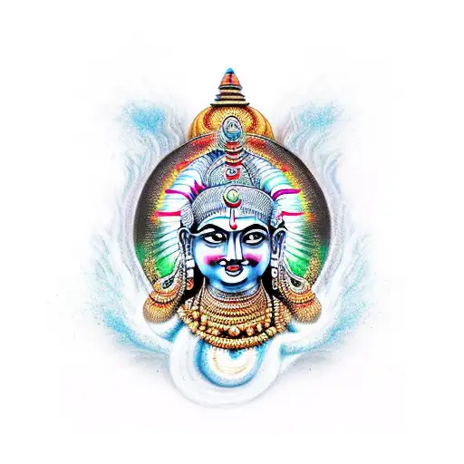 ancient indian indra god with modern twist and fire and water tattoo design idea