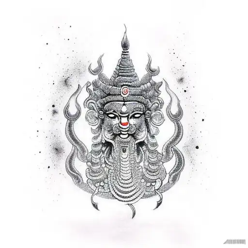ancient indian indra god with modern twist and fire and water tattoo design idea