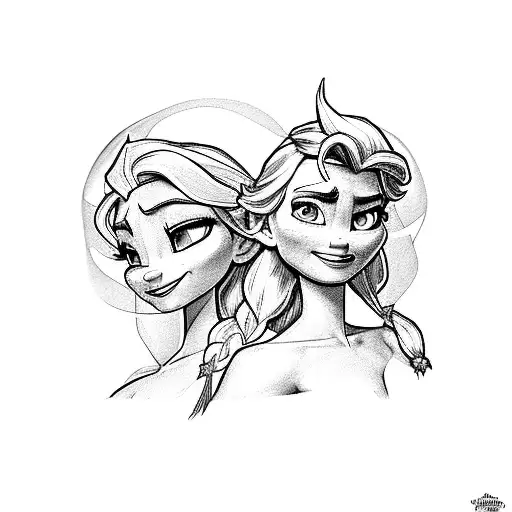 elsa and rosalina back to back tattoo design idea