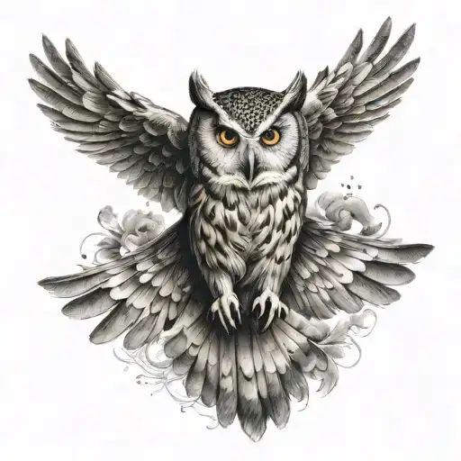 owl with open wings tattoo design idea