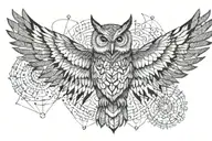 owl with open wings and background with geometric mandalas tattoo design idea