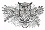 owl with open wings and background with geometric mandalas tattoo design idea