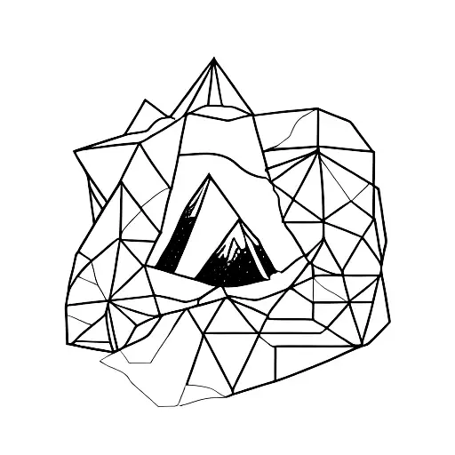 mountain in a triangle with another triangle overlapping it that contains a space theme tattoo design idea