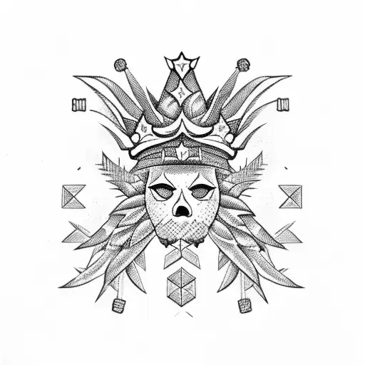 upside-down pineapple with crown on top and Ace of spade in one hand  tattoo design idea