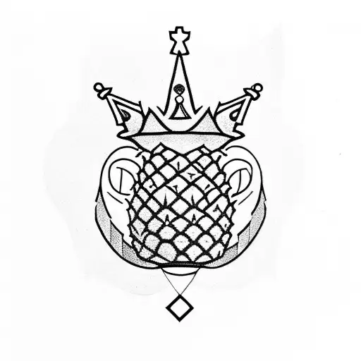 upside down pineapple with crown on top Ace of spade in one hand and pool cue in other had tattoo design idea
